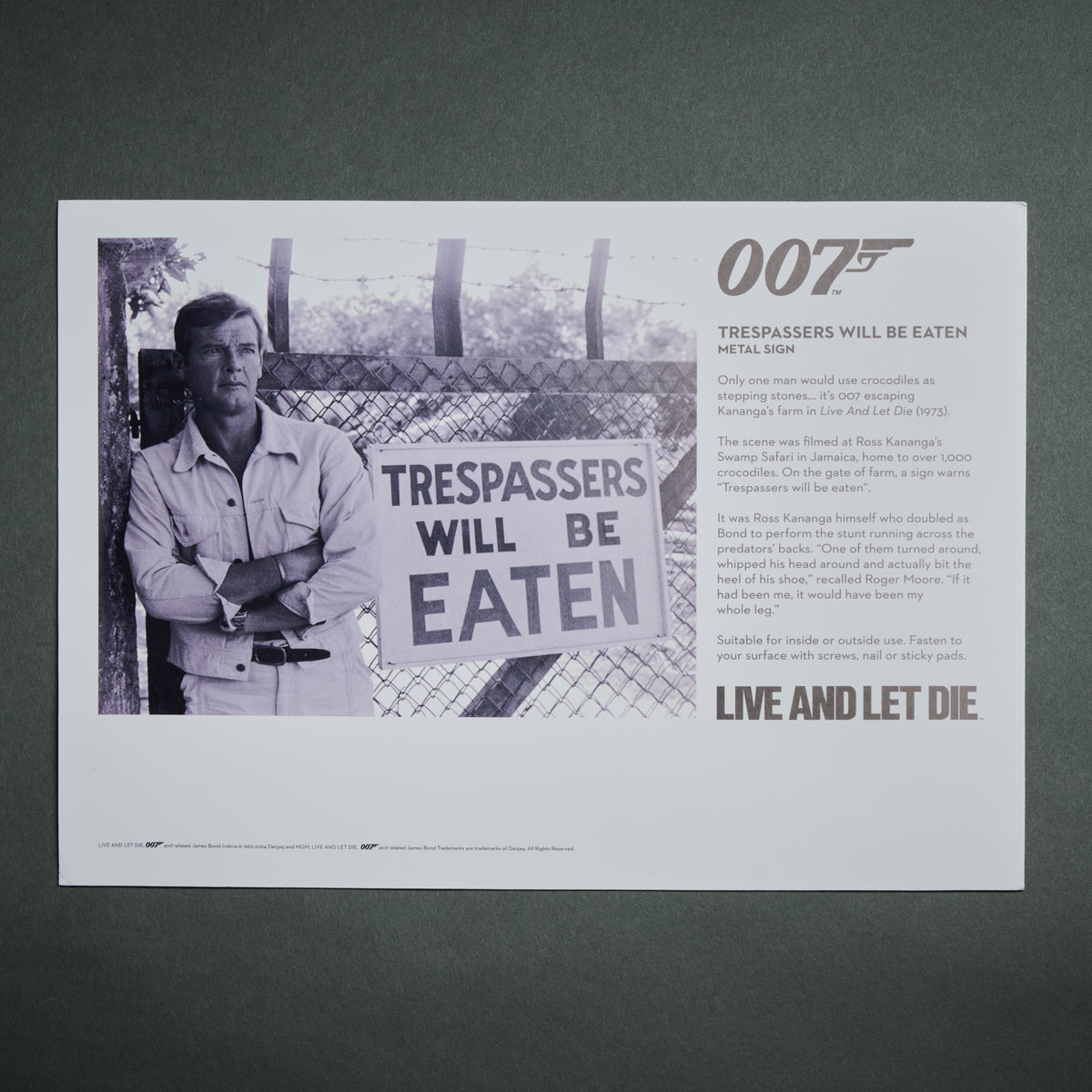 James Bond Trespassers Will Be Eaten Metal Sign - Live And Let Die Edition 007Store
