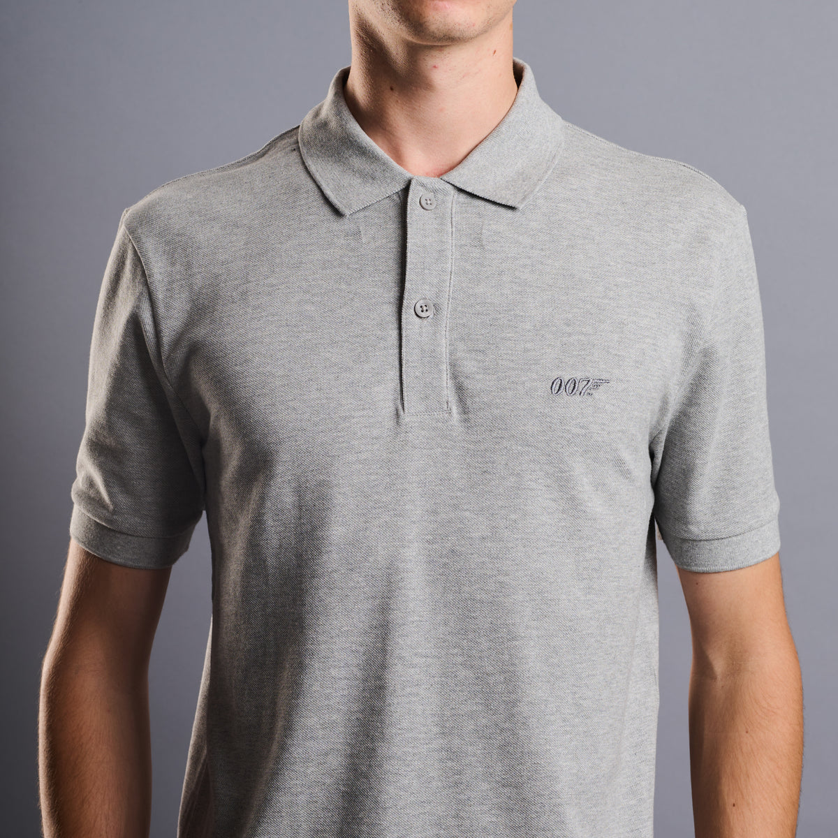 Grau meliertes Poloshirt aus Baumwolle mit James Bond-Stickerei „007“