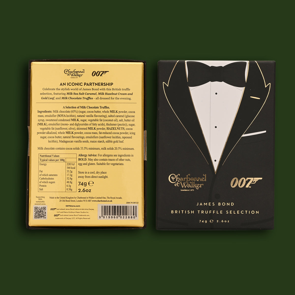 James Bond Black Tie Trüffelbox – Von Charbonnel et Walker (74 g) 