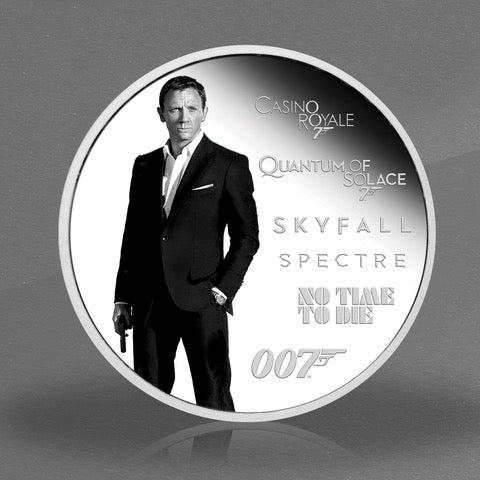 James Bond Daniel Craig 1 Unze Silbermünze in polierter Platte – nummerierte Ausgabe – von der Perth Mint