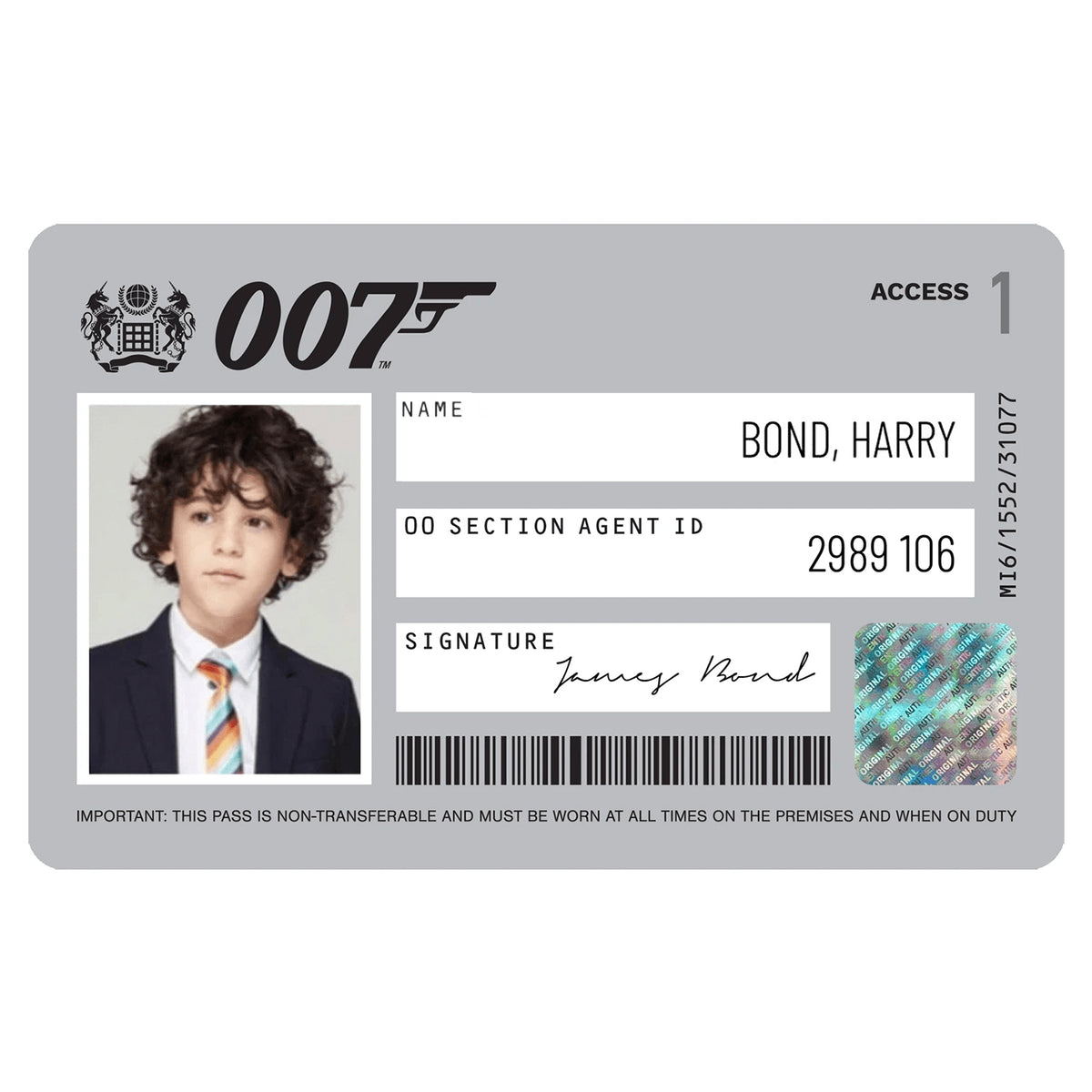 Personalised James Bond 007 ID Card