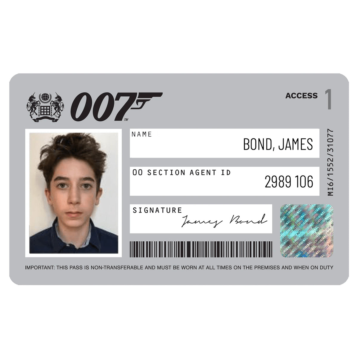 Personalisierte James Bond 007 ID-Karte