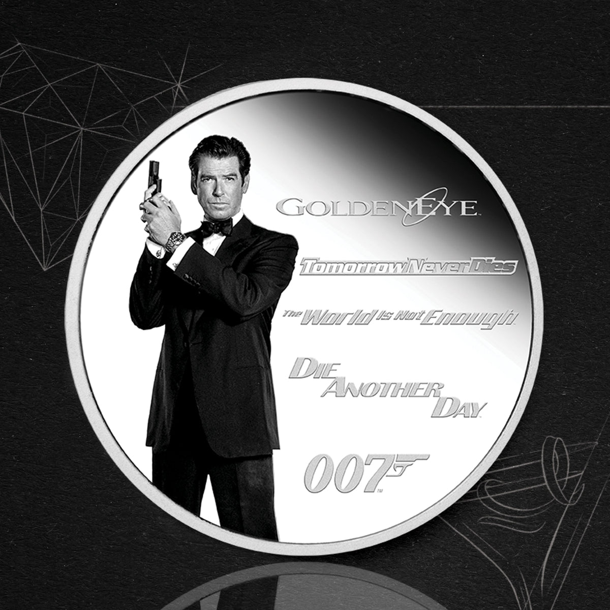 James Bond Pierce Brosnan 1-Unzen-Silbermünze in Proof-Qualität – nummerierte Ausgabe – von der Perth Mint