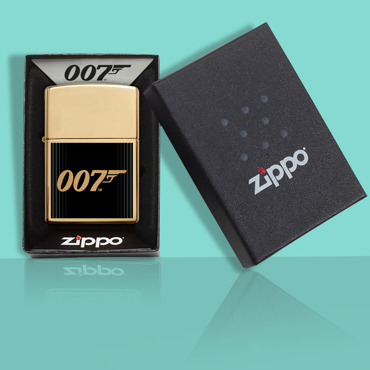 James Bond Zippo Lighter - Gold &amp; Black Square Edition