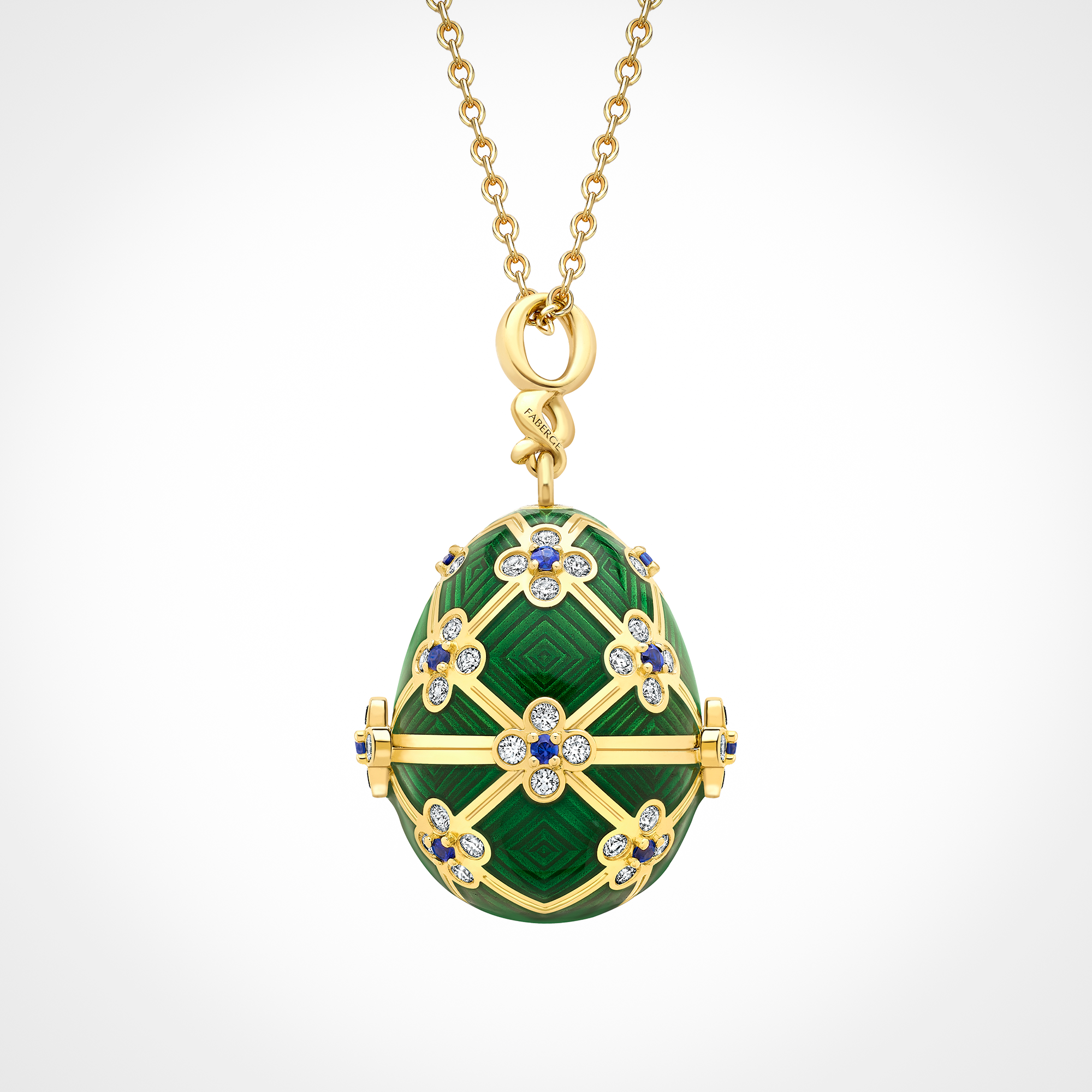 Pendentif œuf Fabergé vert – Émail & vermeil, zircons Pendentif œuf Fabergé vert – Émail & vermeil, zircons