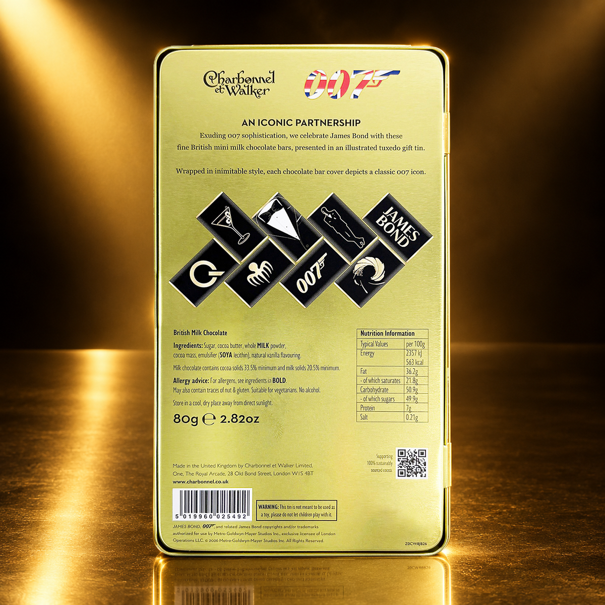 James Bond Mini Milk Chocolate Bars Tuxedo Tin - By Charbonnel et Walker (80g)