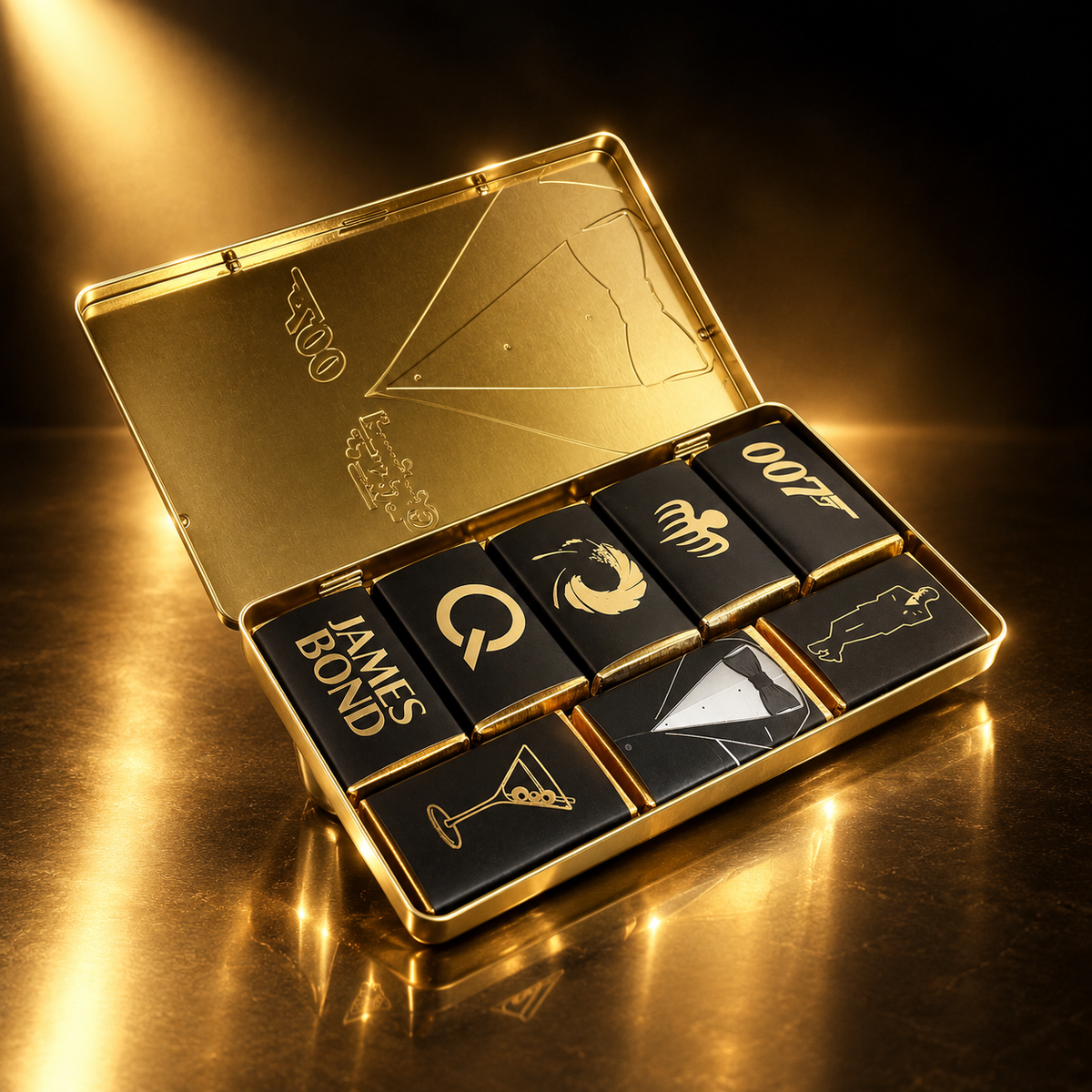 James Bond Mini Milk Chocolate Bars Tuxedo Tin - By Charbonnel et Walker (80g)