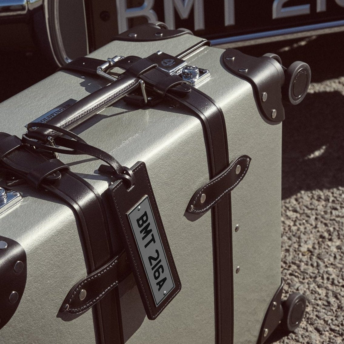 James Bond Leather UK Number Plate Bag Charm - Goldfinger Edition - By Globe-Trotter