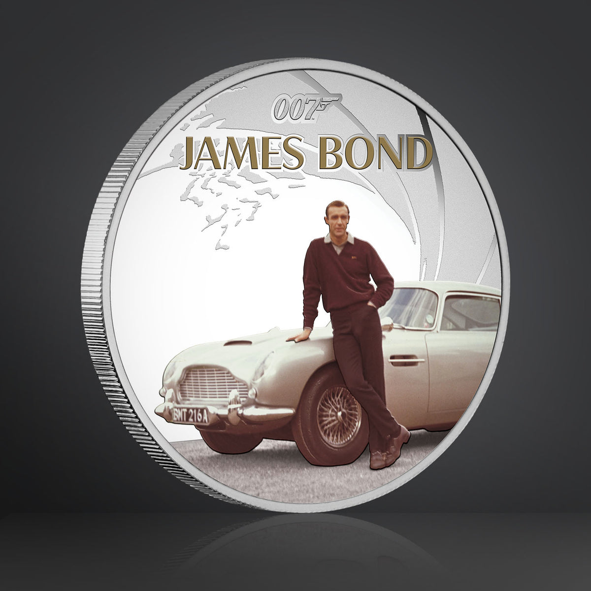 James Bond 1oz Silver Proof Coloured Coin - Sean Connery Goldfinger 60th Anniversary Numbered Edition - By The Perth Mint