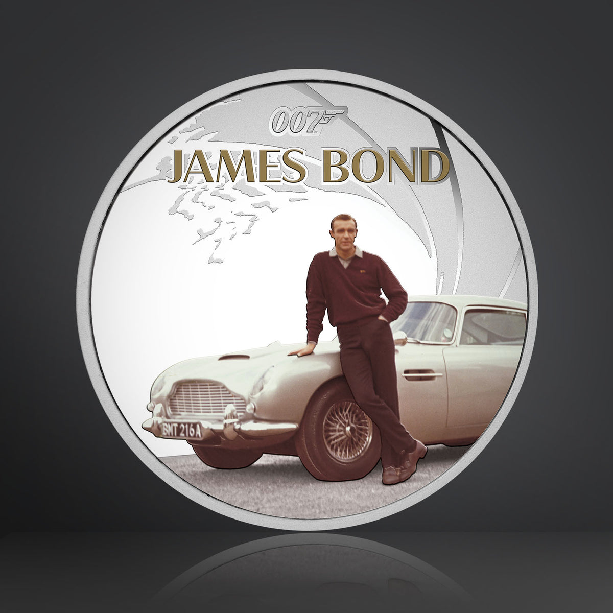 James Bond 1oz Silver Proof Coloured Coin - Sean Connery Goldfinger 60th Anniversary Numbered Edition - By The Perth Mint