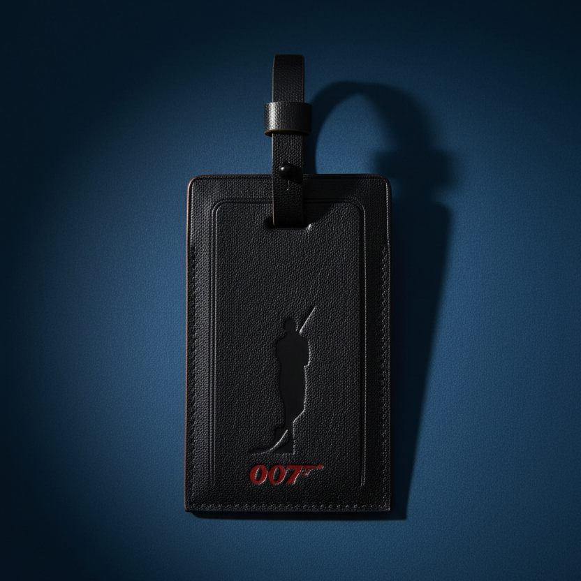 James Bond Navy Leather Luggage Tag - Thunderball Edition - By Globe-Trotter