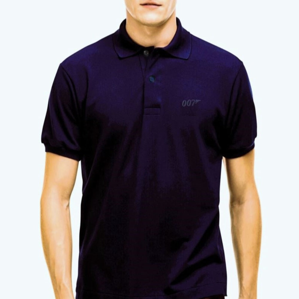 Marineblaues Poloshirt aus Baumwolle mit James Bond-Stickerei 007