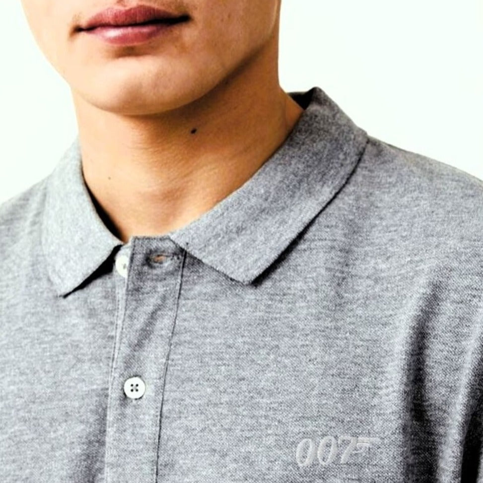 Grau meliertes Poloshirt aus Baumwolle mit James Bond-Stickerei „007“