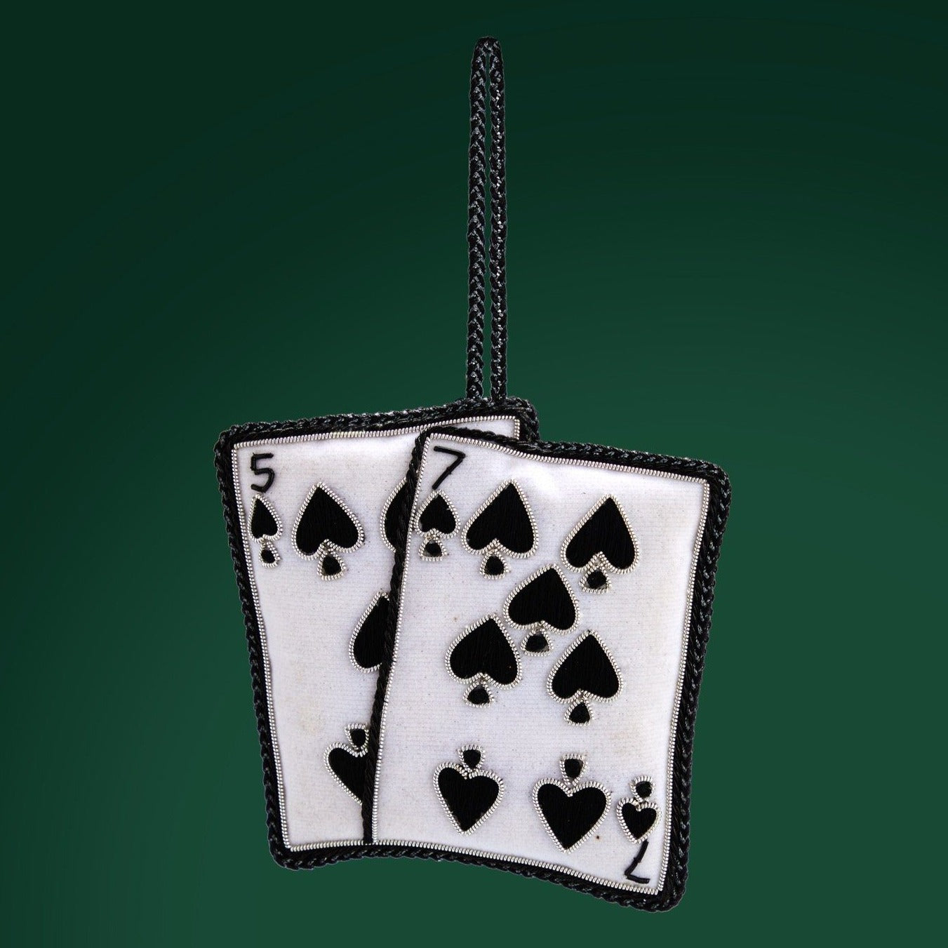 007 Christmas Decoration - White Velvet and Black Playing Cards DECORATION Tinker Tailor 