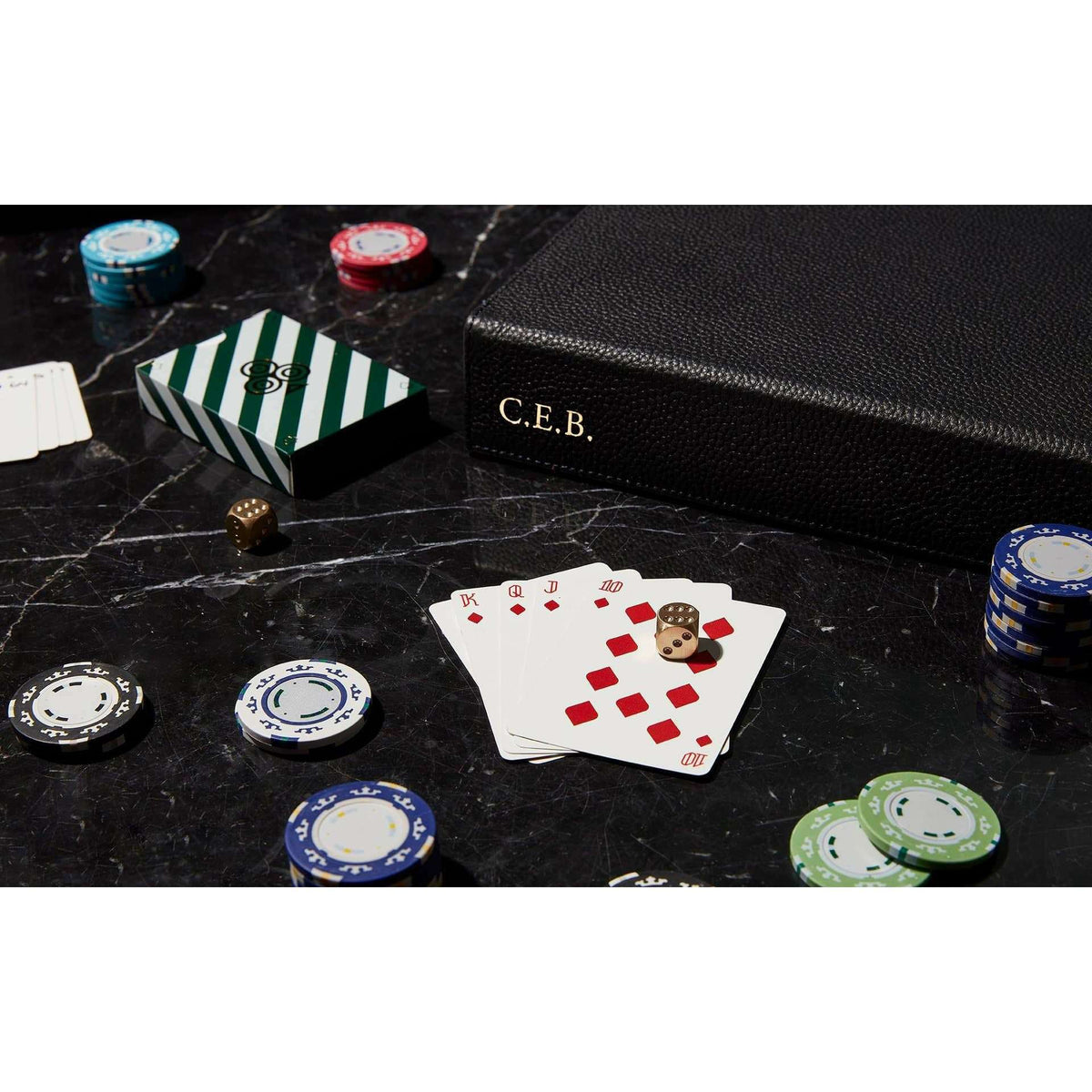 007 Personalised Leather-covered Poker Set GAMES Plinth 
