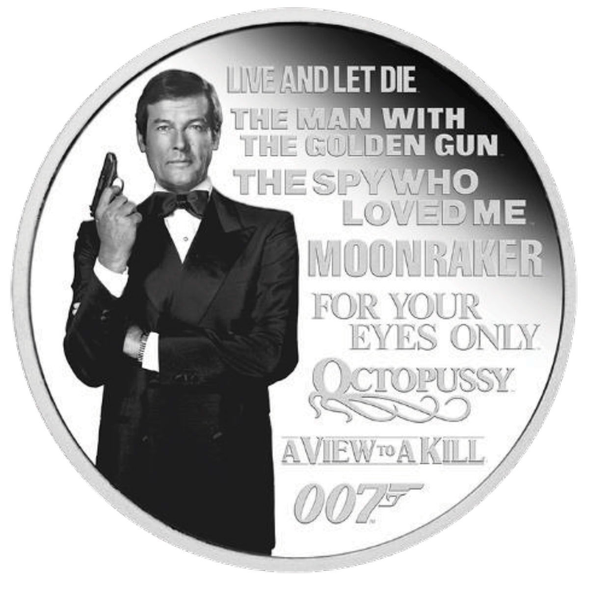 James Bond Roger Moore 1 Unze Silbermünze in Proof-Form – nummerierte Ausgabe – von der Perth Mint