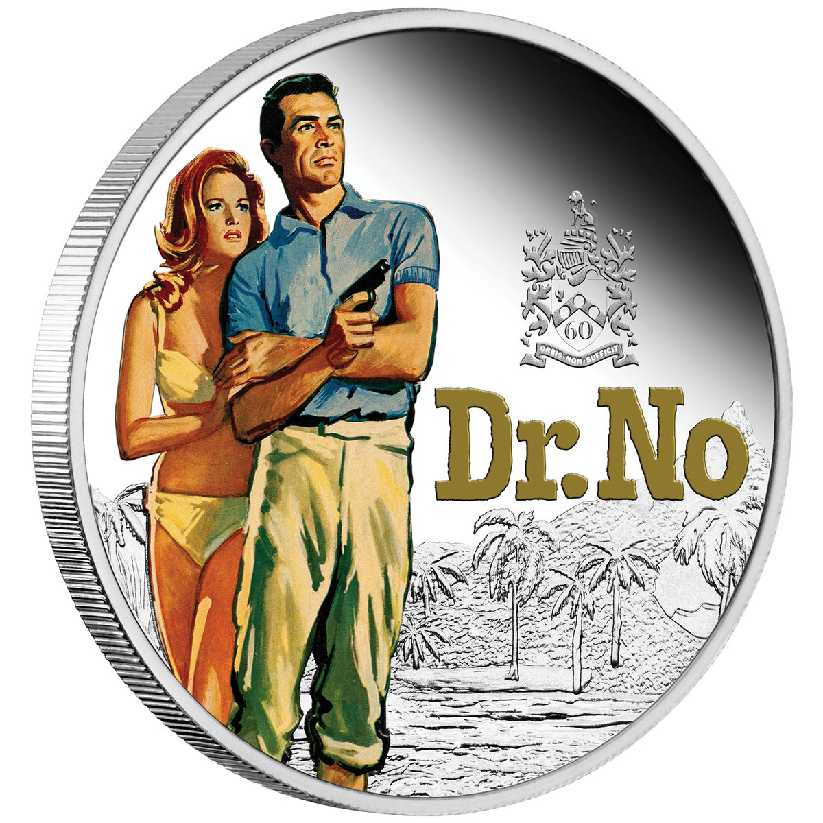 James Bond 1 oz Silbermünze in Proof-Farbe – Dr. No 60. Jubiläumsausgabe, nummeriert – von der Perth Mint