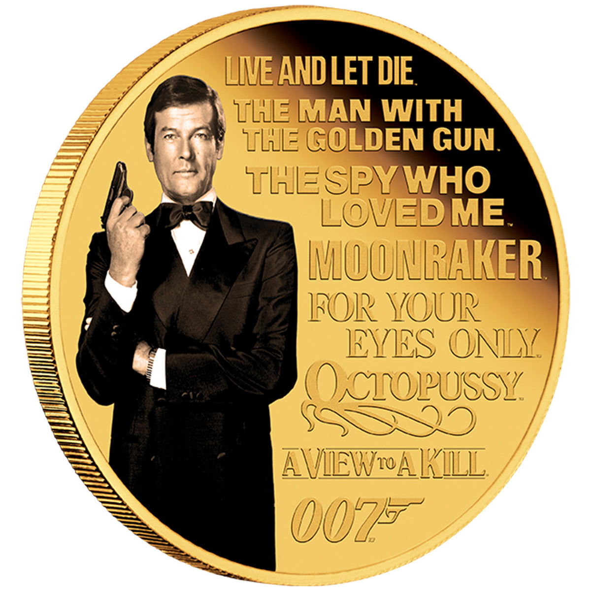 James Bond Roger Moore 1/4 oz Goldmünze in Proof-Farbe – nummerierte Ausgabe – von der Perth Mint
