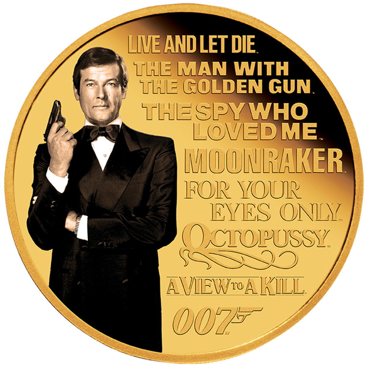 James Bond Roger Moore 1/4 oz Goldmünze in Proof-Farbe – nummerierte Ausgabe – von der Perth Mint