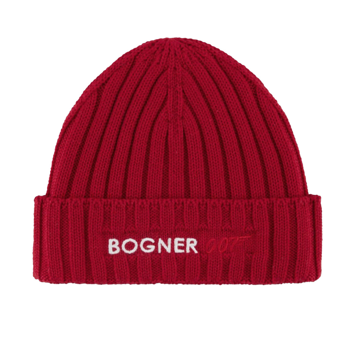 James Bond Red Ribbed Beanie - By Bogner