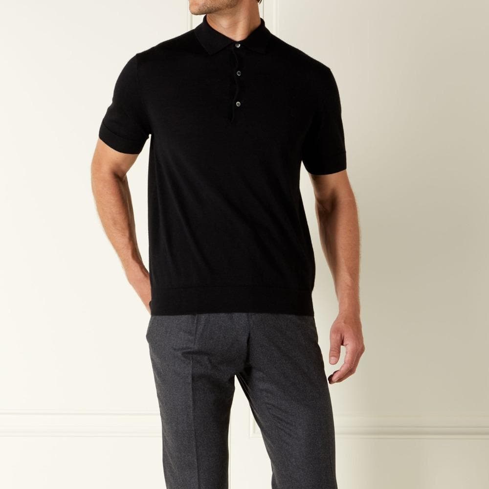 Black Cashmere/Silk Polo Shirt -  Goldfinger Edition - By N.Peal - 007STORE