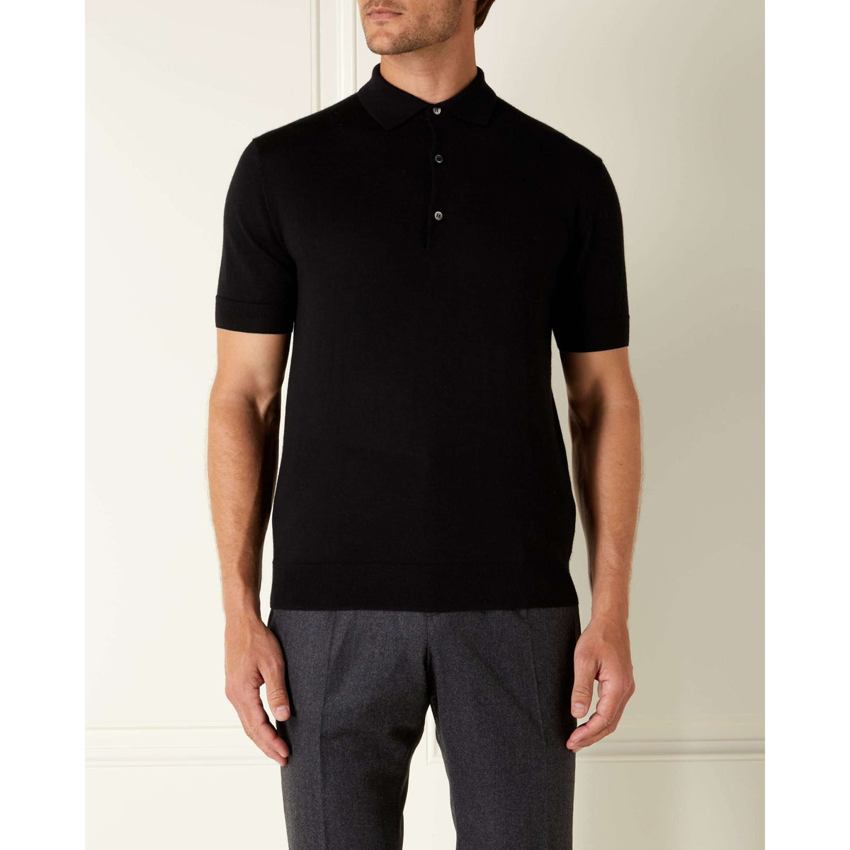 Black Cashmere/Silk Polo Shirt -  Goldfinger Edition - By N.Peal - 007STORE