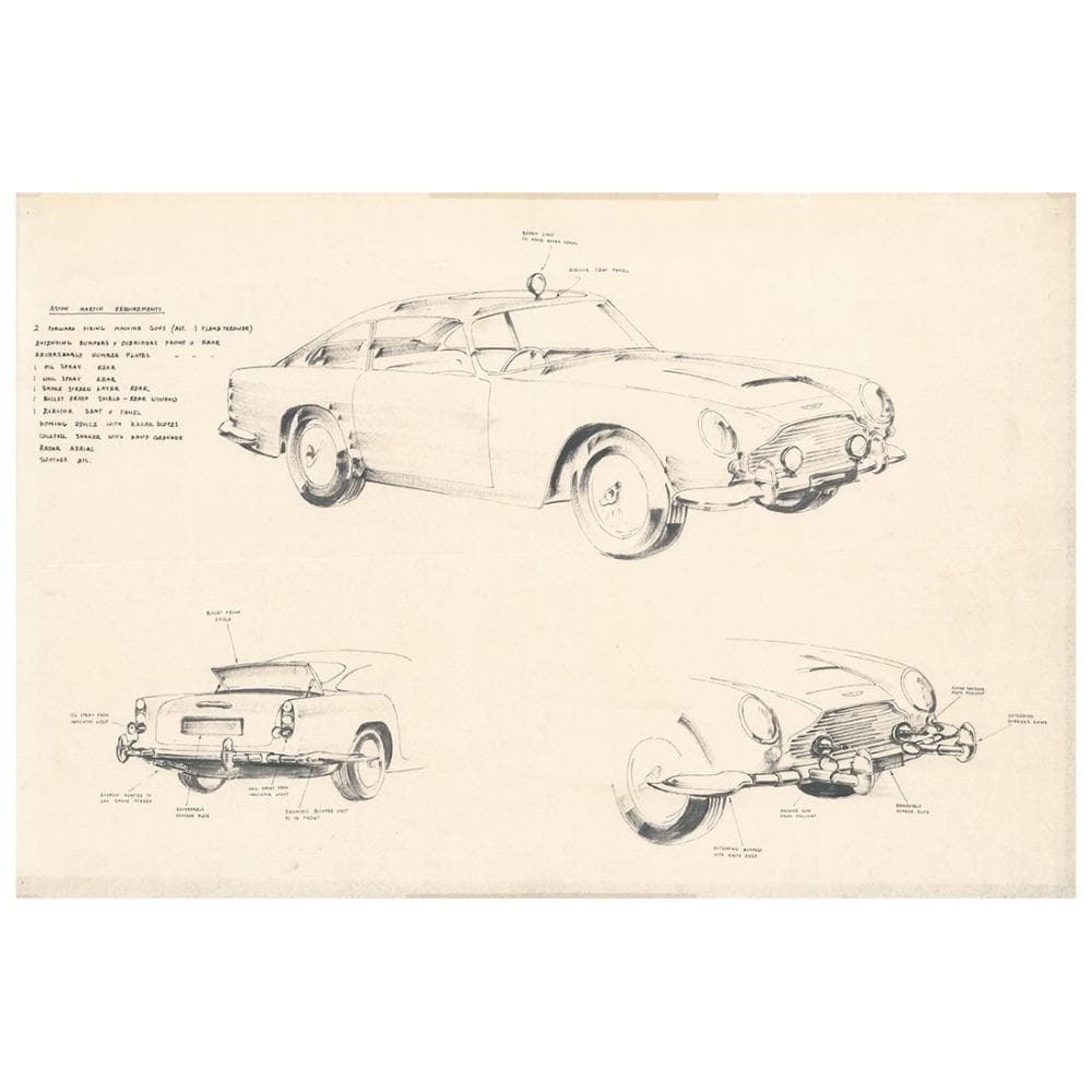 James Bond Ken Adam Aston Martin DB5 Art Print - Goldfinger Numbered Edition (Unframed) 007Store