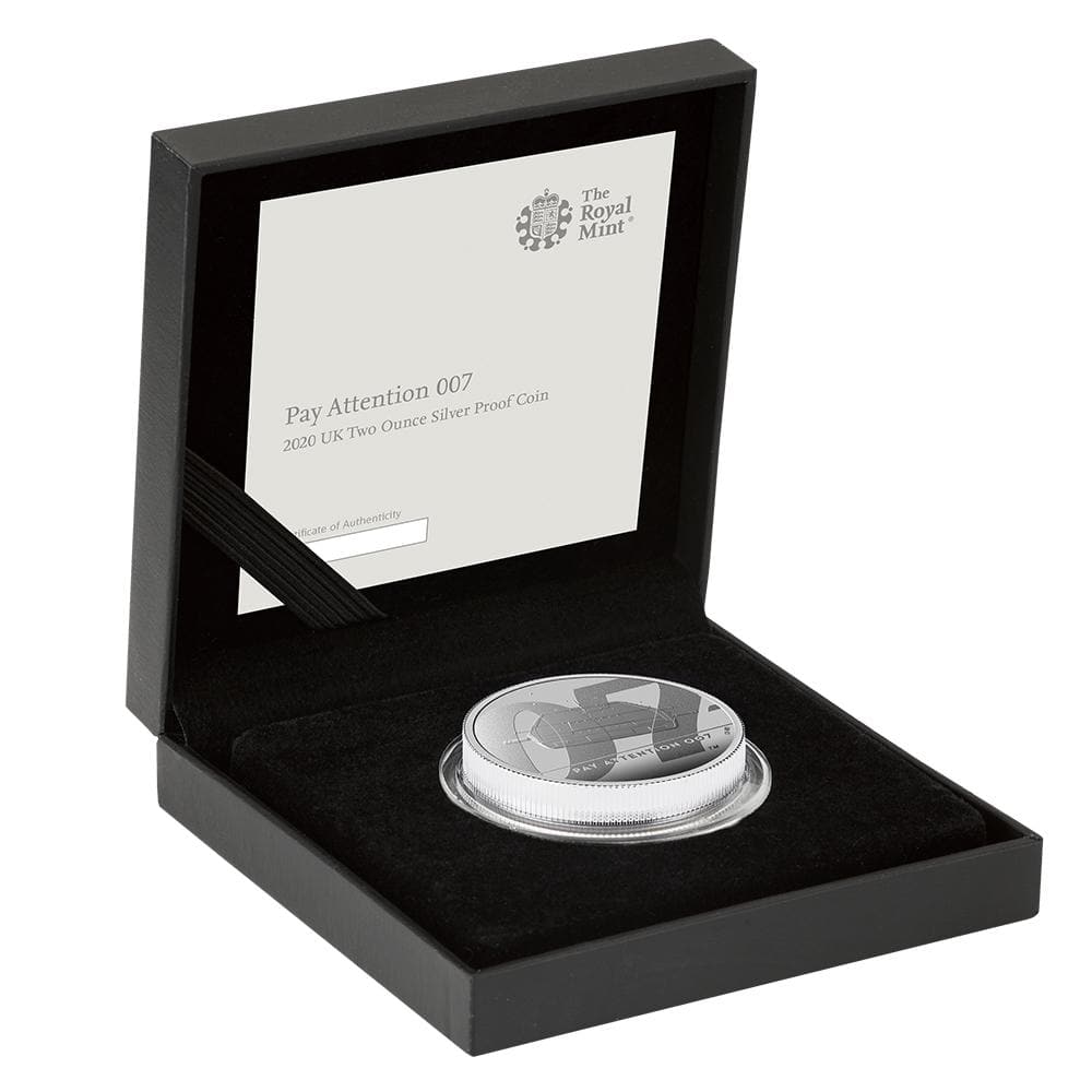 "Pay Attention 007" James Bond Two Ounce Silver Proof Coin - By The Royal Mint - 007STORE