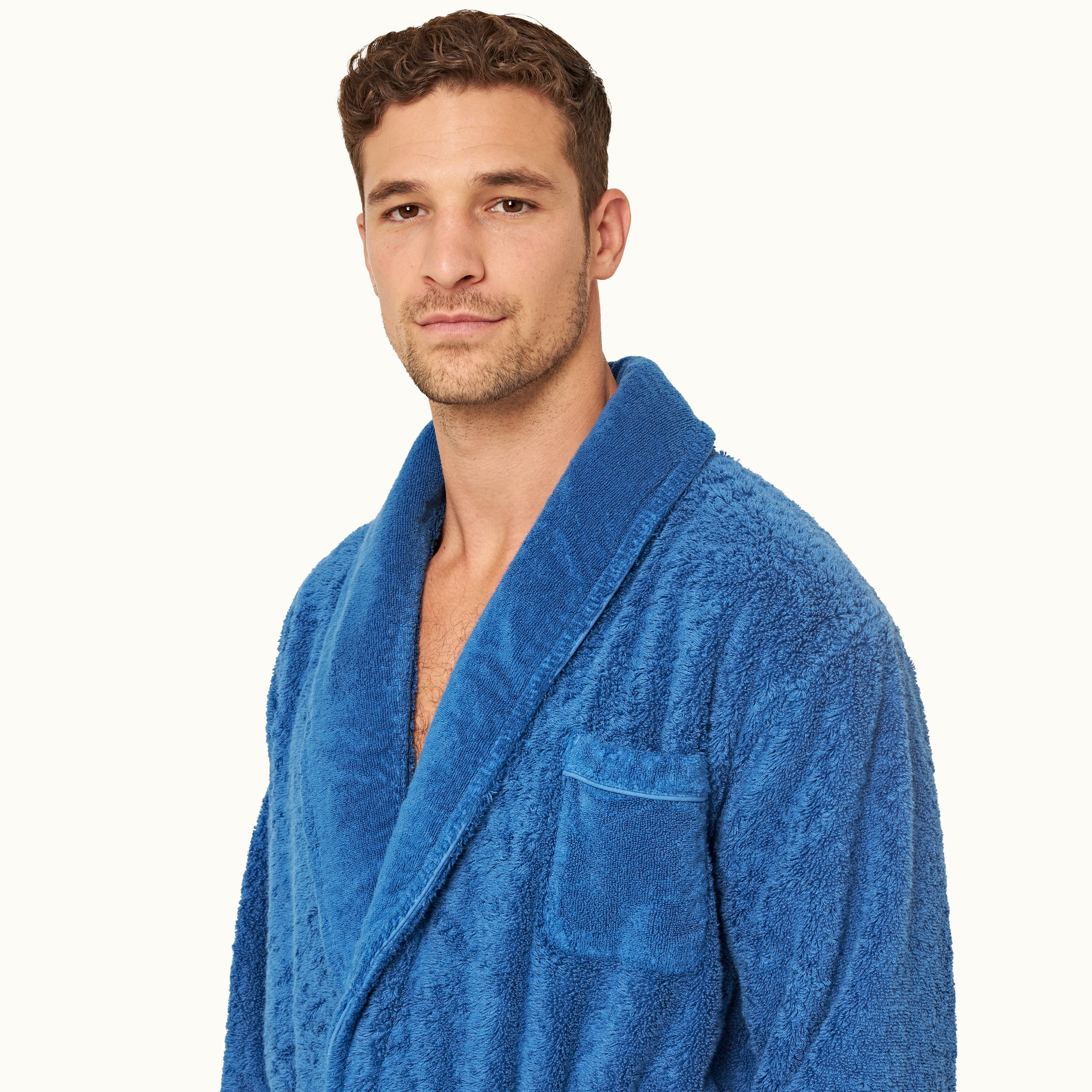 James Bond Mid Blue Dr. No Bath Robe By Orlebar Brown | 007Store